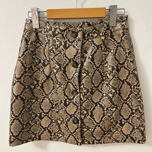 Faux Snakeskin Button-Up Mini Skirt